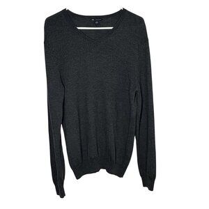 Gap Italian Merino Wool V-Neck Sweater Large Dark Gray Long Sleeve Men's